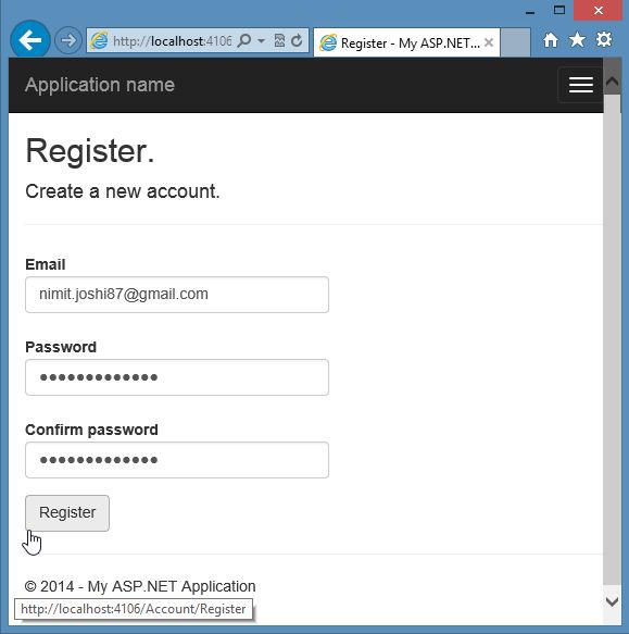 Registering User in Identity Sample